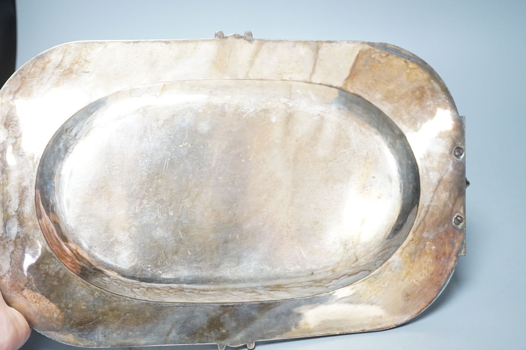 A Victorian cherub handled plated tray 40cm